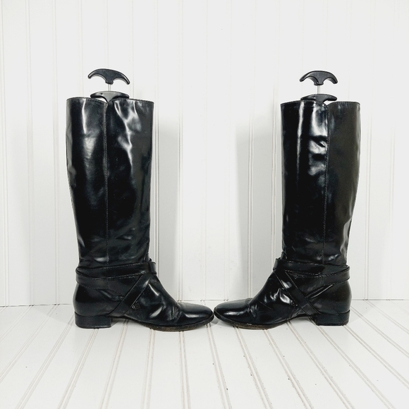 MARC BY MARC JACOBS BLACK GLOSSY LEATHER WOMEN RIDING BOOTS F970 - Picture 8 of 15